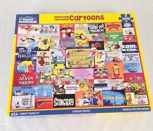White Mountain 1,000 Pc Puzzle Saturday Morning Cartoons Larger Pieces Completed